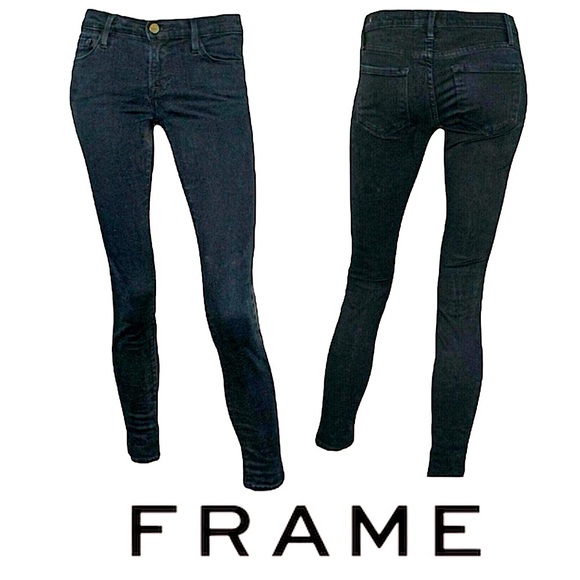 FRAME Denim Black Le Skinny Tuxe Stripe Jeans Mesh Inset Stretch Ankle Size 27 - Picture 2 of 14